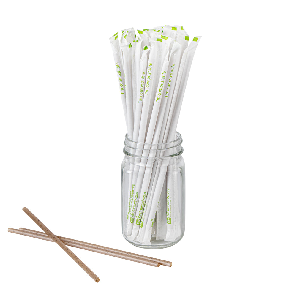 Basic Nature Brown PLA Plastic / Coffee Ground Straw - Wrapped, Compostable - 8 1/4" - 2000 count box