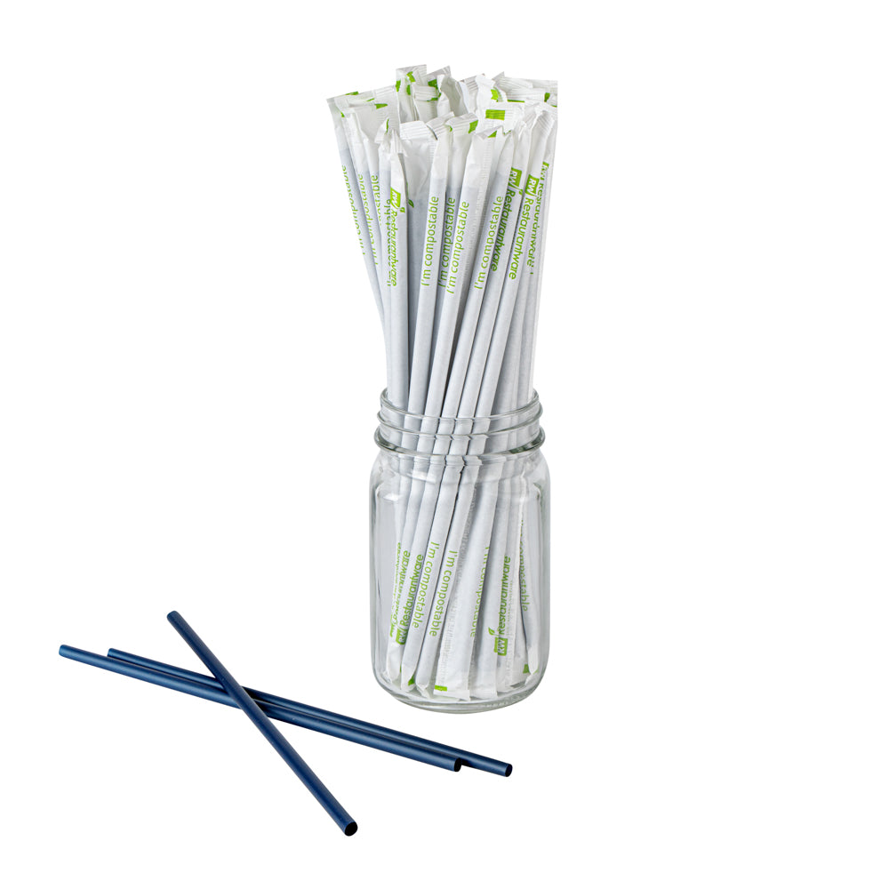 Basic Nature Midnight Blue PLA Plastic / PBAT Plastic Straw - Wrapped, Compostable - 8 1/4" - 2000 count box