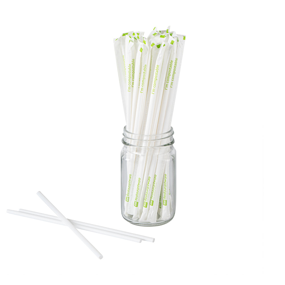 Basic Nature White PLA Plastic / PBAT Plastic Straw - Wrapped, Compostable - 8 1/4" - 2000 count box