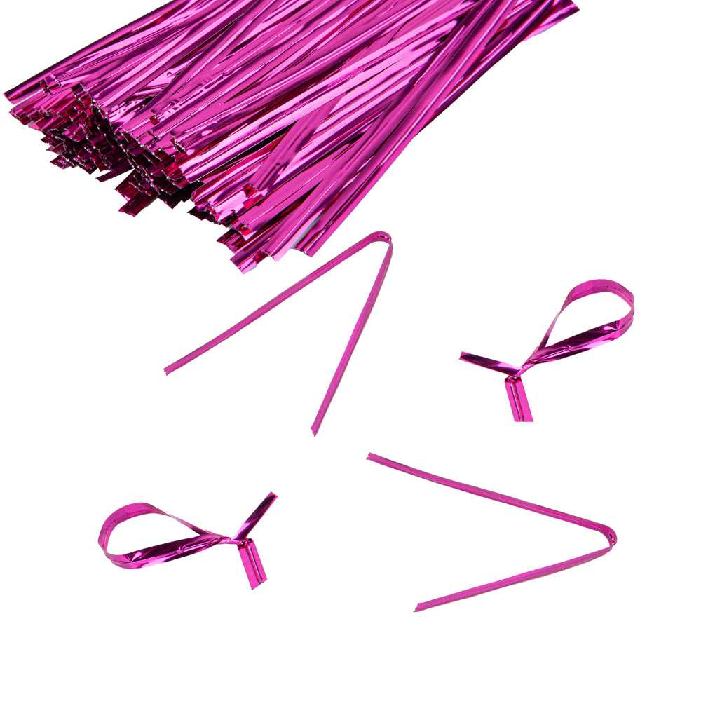 Bag Tek Pink Metallic Twist Tie / Bag Tie - 4" - 500 count box