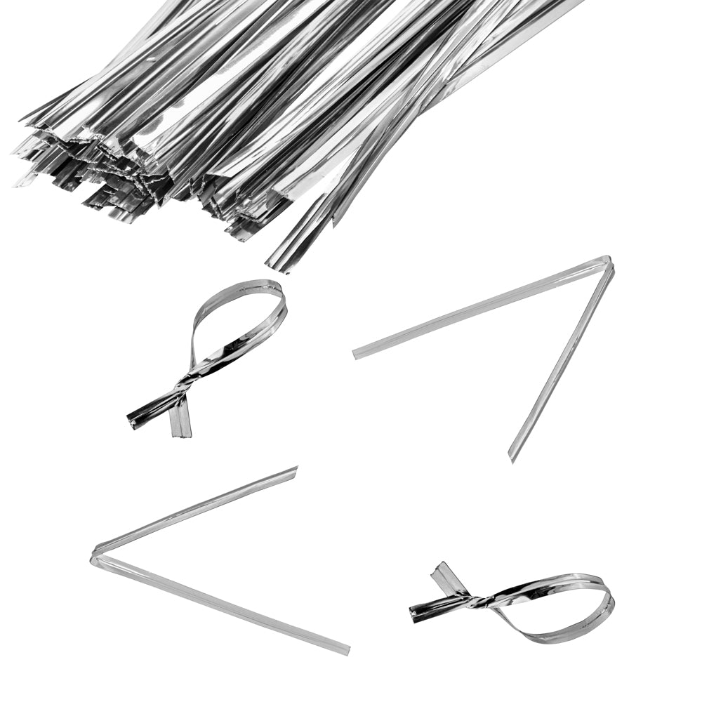 Bag Tek Silver Metallic Twist Tie / Bag Tie - 4" - 500 count box