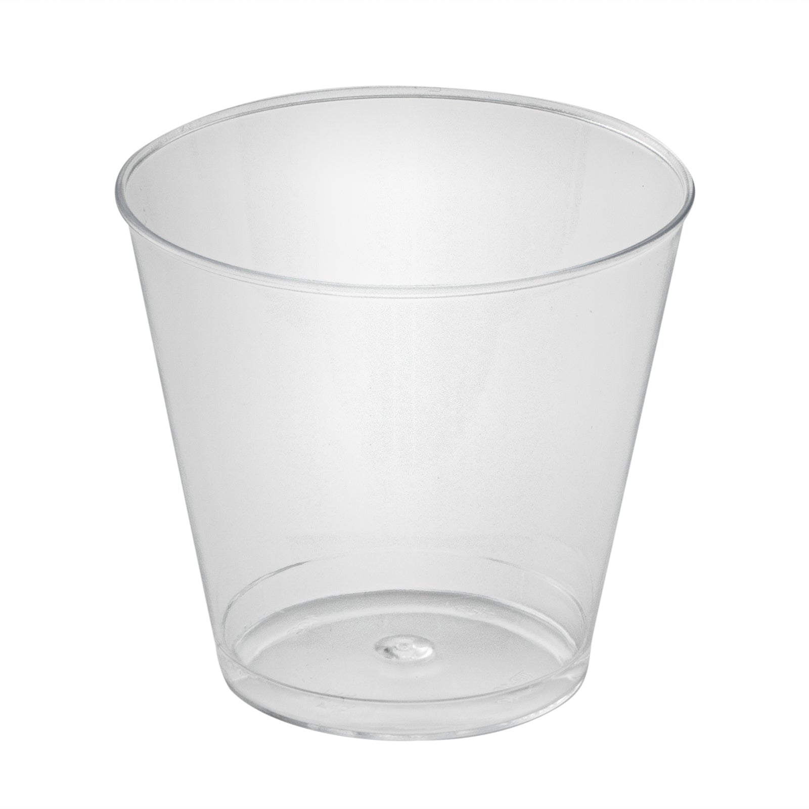 RW Base 1 oz Clear Plastic Whiskey Glass - 1 3/4" x 1 3/4" x 1 1/2" - 500 count box