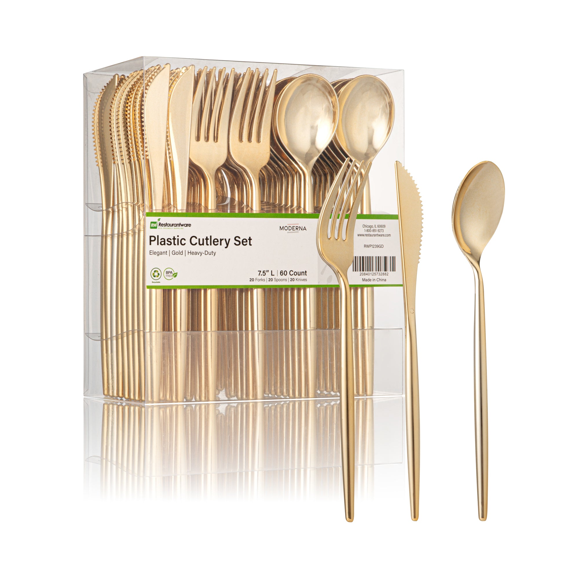 Moderna Gold Plastic Cutlery Set - 7 1/2" - 60 count box