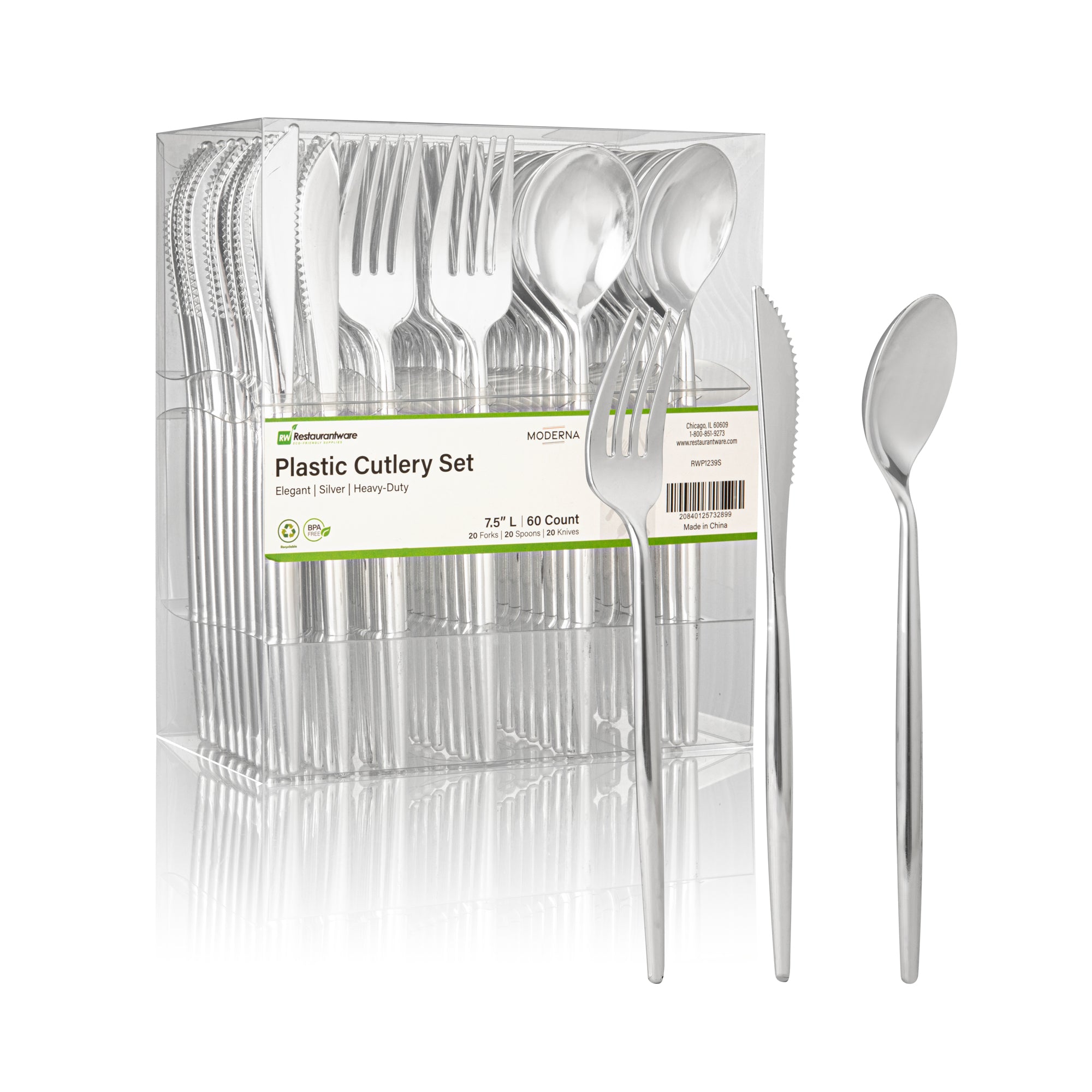 Moderna Silver Plastic Cutlery Set - 7 1/2" - 60 count box