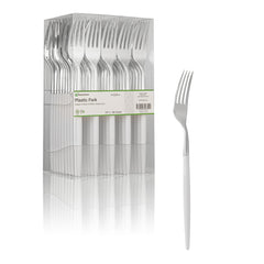 Moderna Silver Plastic Fork - with White Handle - 7 1/2