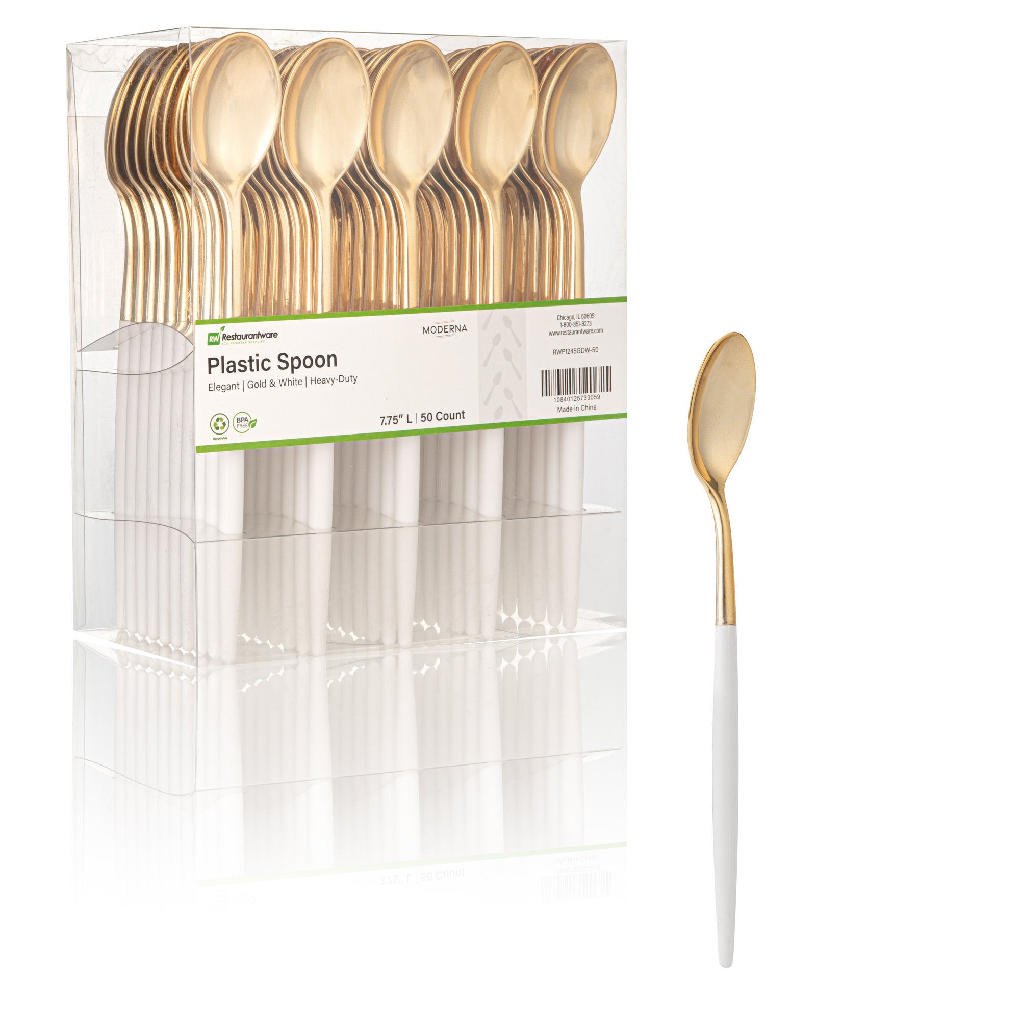 Moderna Gold Plastic Spoon - with White Handle - 7 3/4" - 500 count box