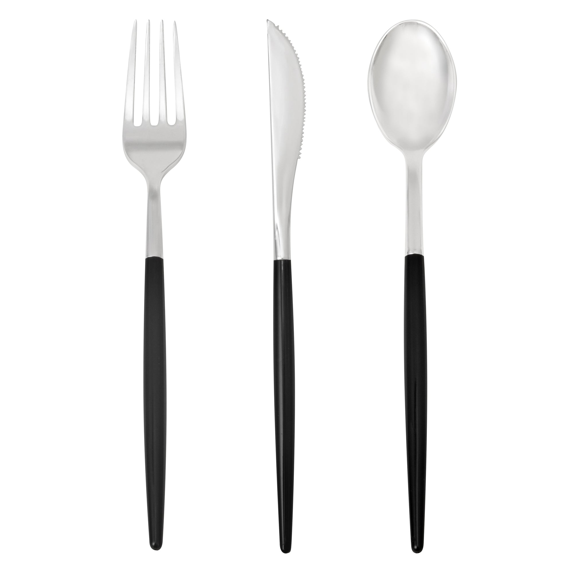 Moderna Silver Plastic Cutlery Set - with Black Handle - 7 1/2" - 60 count box