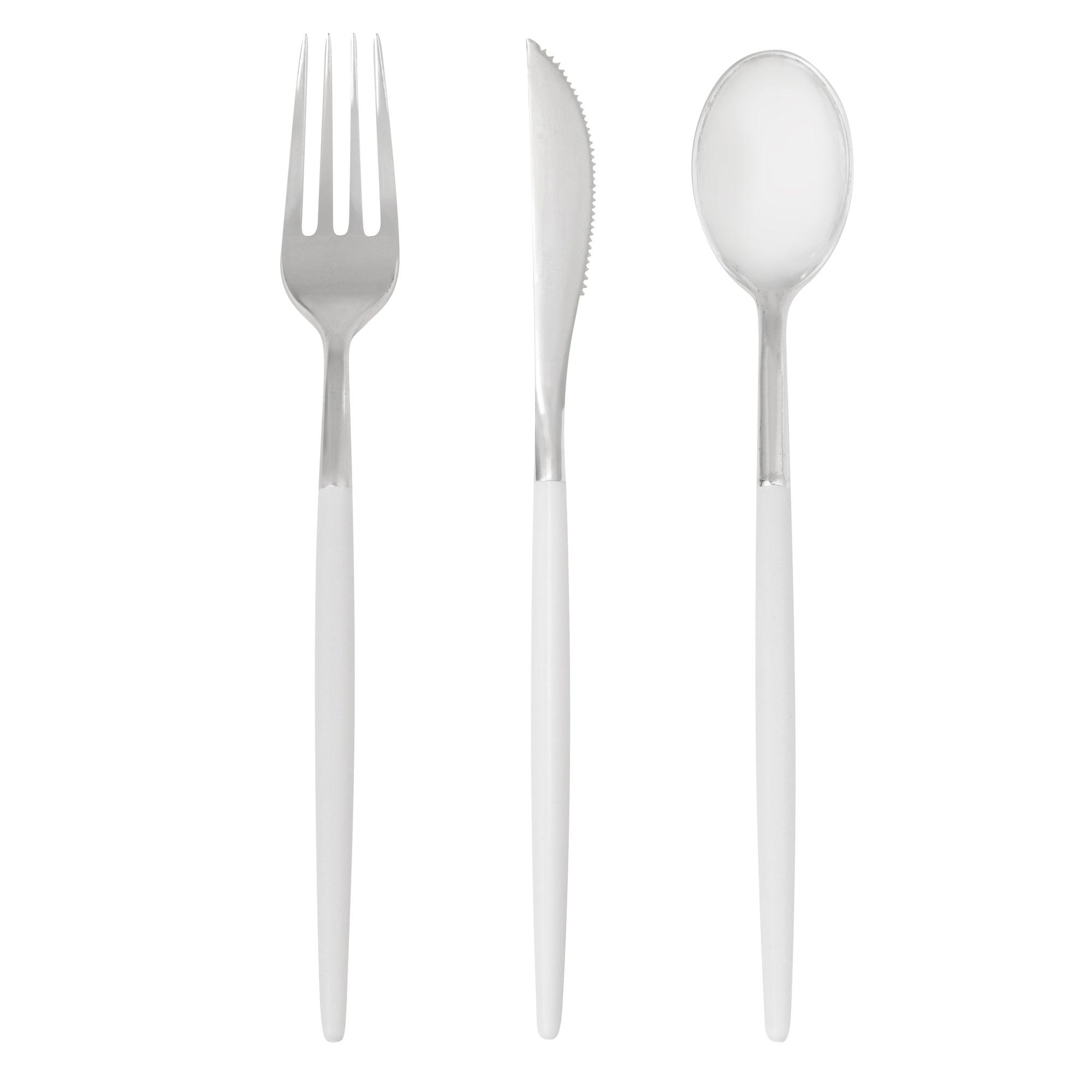 Moderna Silver Plastic Cutlery Set - with White Handle - 7 1/2" - 60 count box