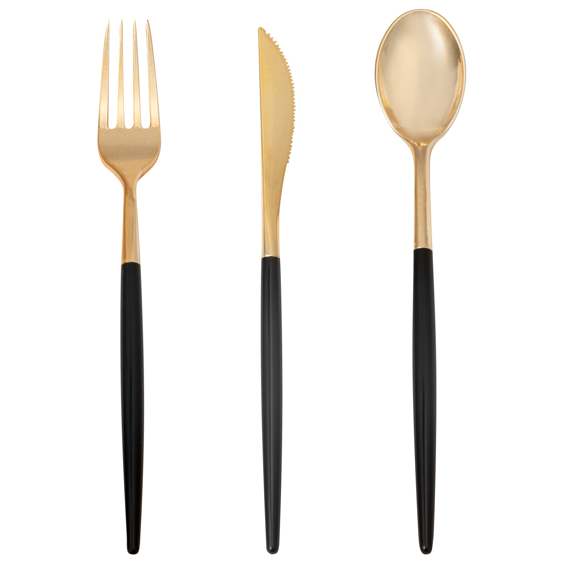 Moderna Gold Plastic Cutlery Set - with Black Handle - 7 1/2" - 60 count box