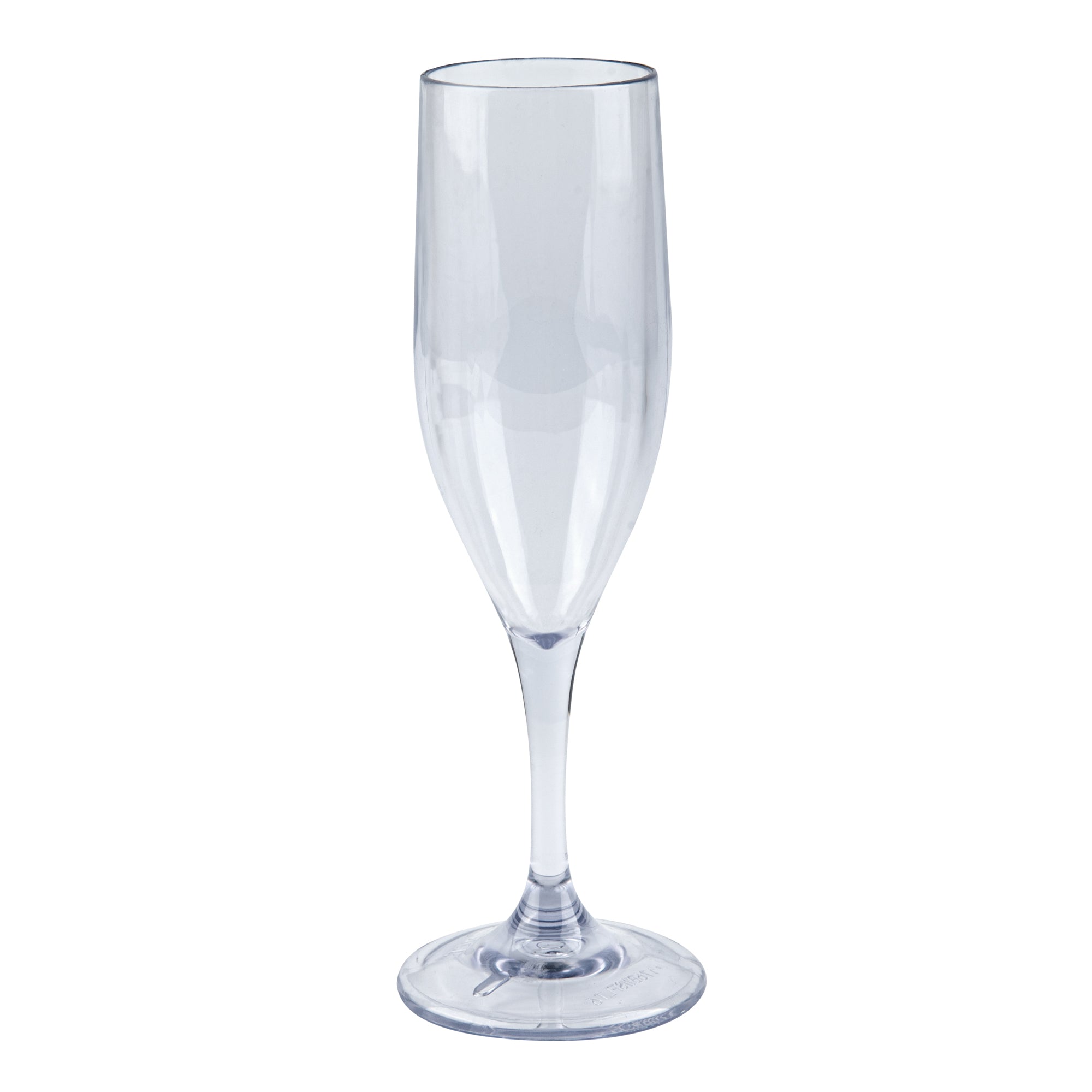 Bev Tek 6 oz Clear SAN Plastic Champagne Flute - 2" x 2" x 8" - 50 count box