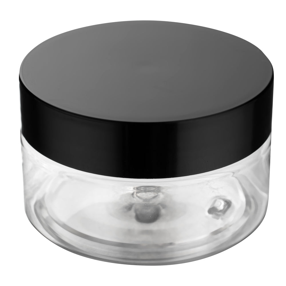 RW Base 4 oz Round Clear Plastic Candy and Snack Jar - with Black Plastic Lid - 2 3/4" x 2 3/4" x 1 1/2" - 100 count box