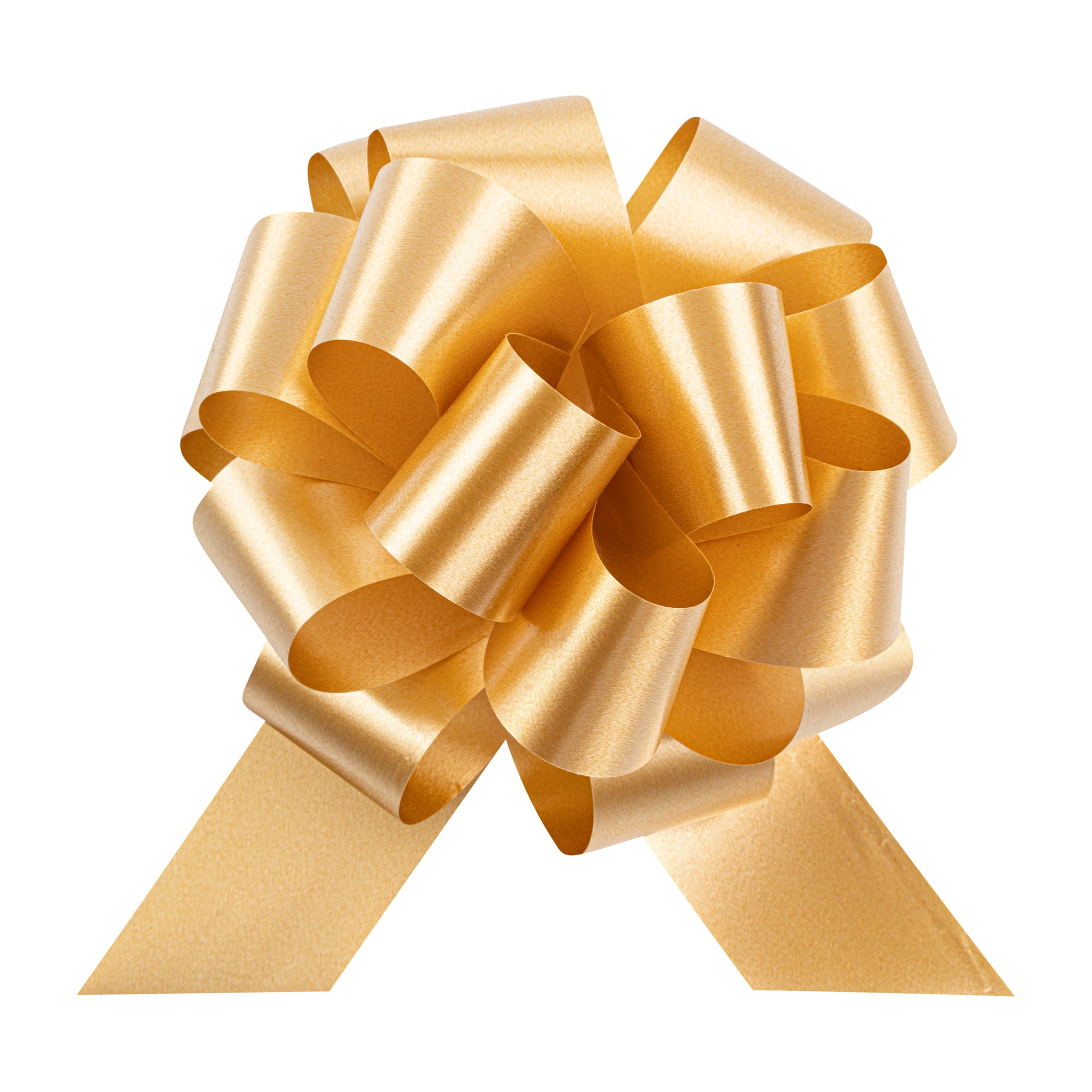 Gift Tek Gold Plastic Flora Satin Pull Bow - 5 1/2" - 1000 count box