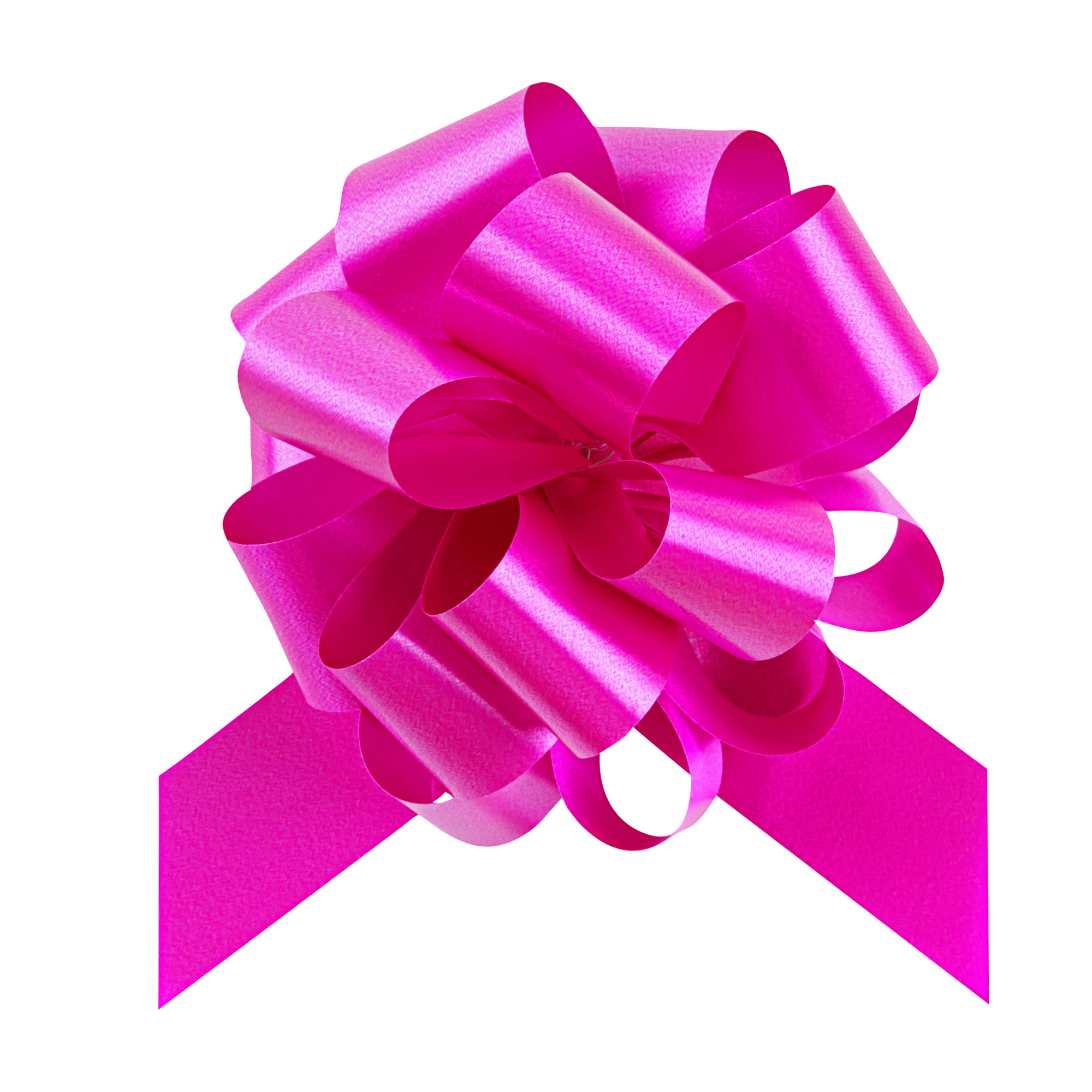 Gift Tek Hot Pink Plastic Flora Satin Pull Bow - 5 1/2" - 1000 count box