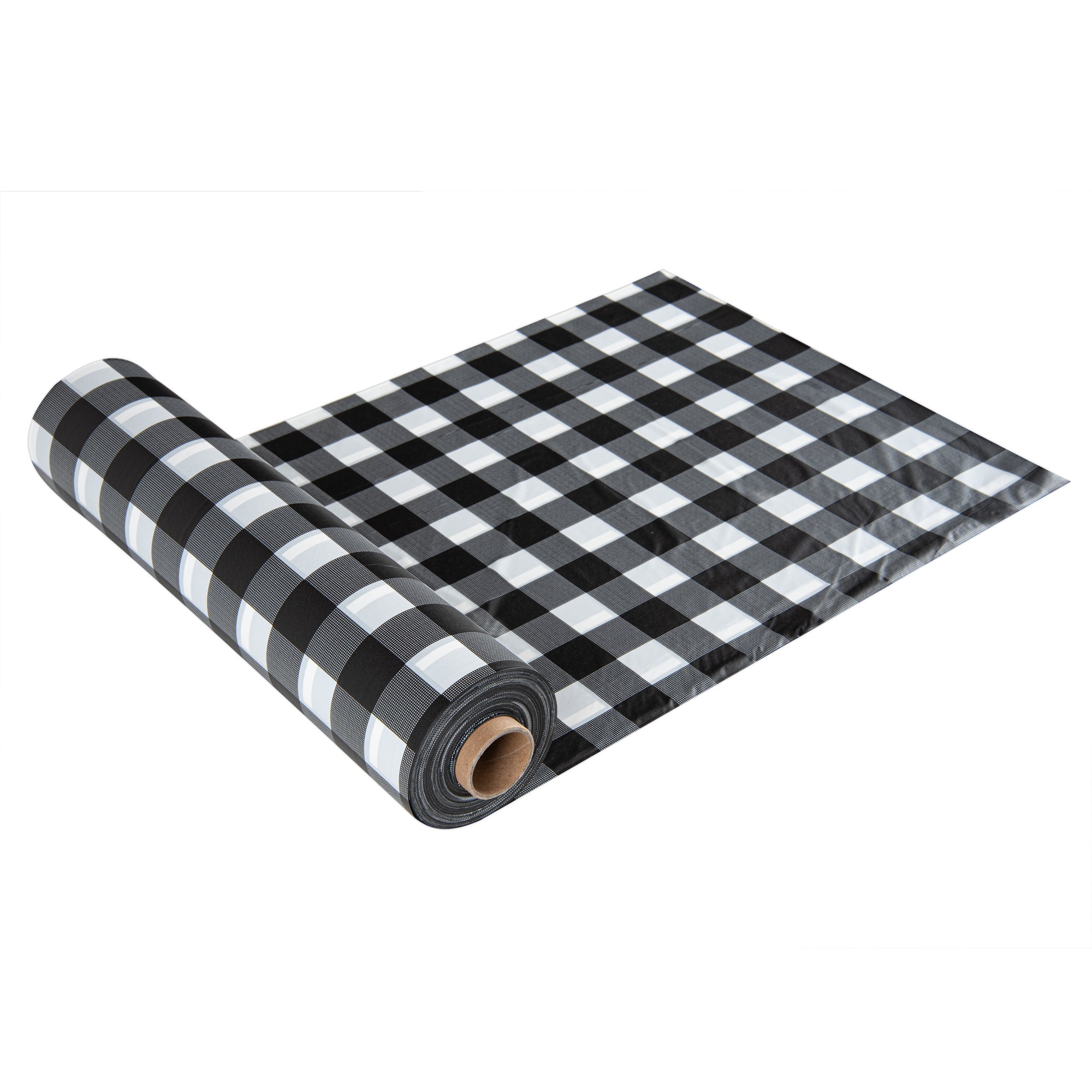 Table Tek Black Gingham Plastic Table Cover Roll - with Slide Cutter - 100' x 54" - 10 count box