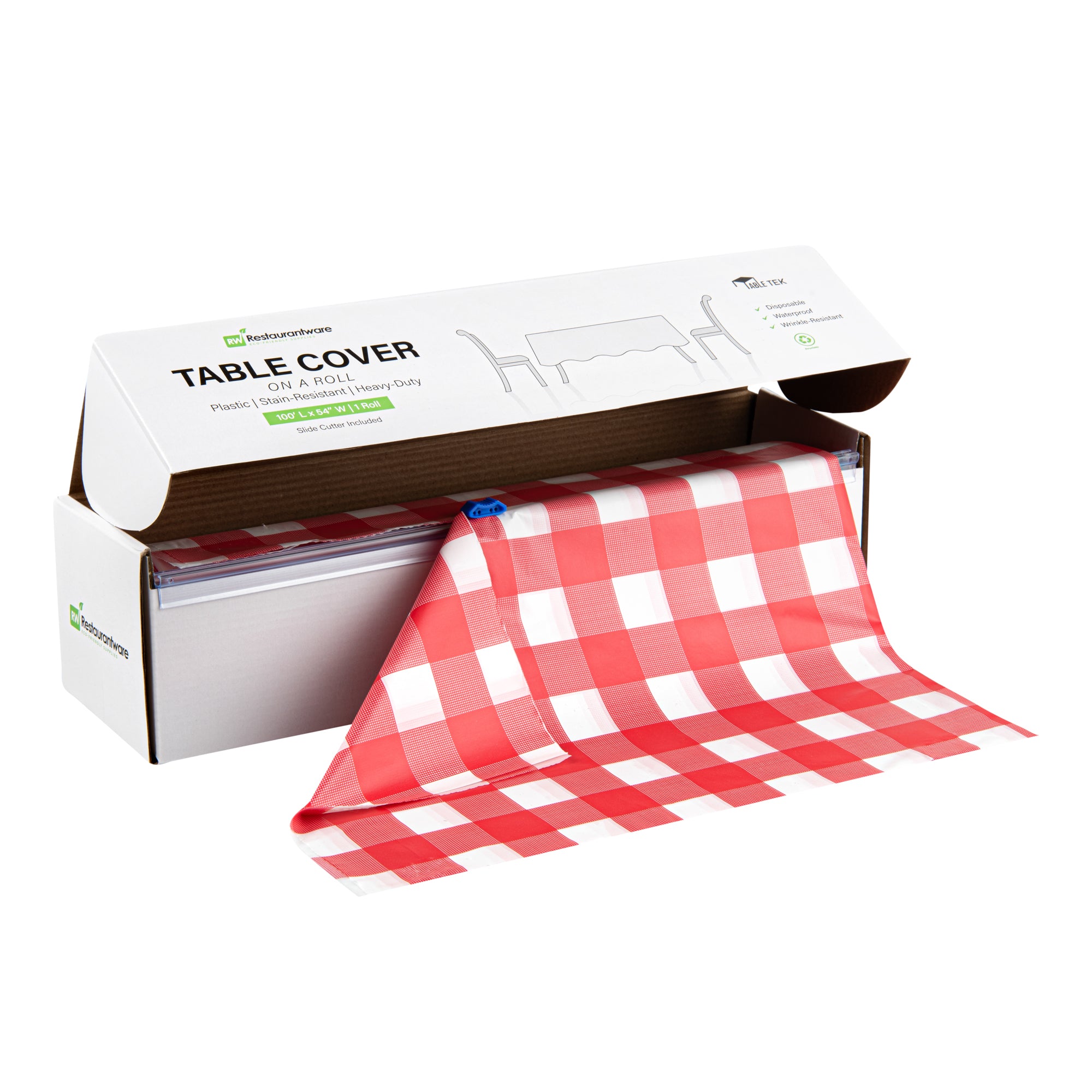 Table Tek Red Gingham Plastic Table Cover Roll - with Slide Cutter - 100' x 54" - 10 count box