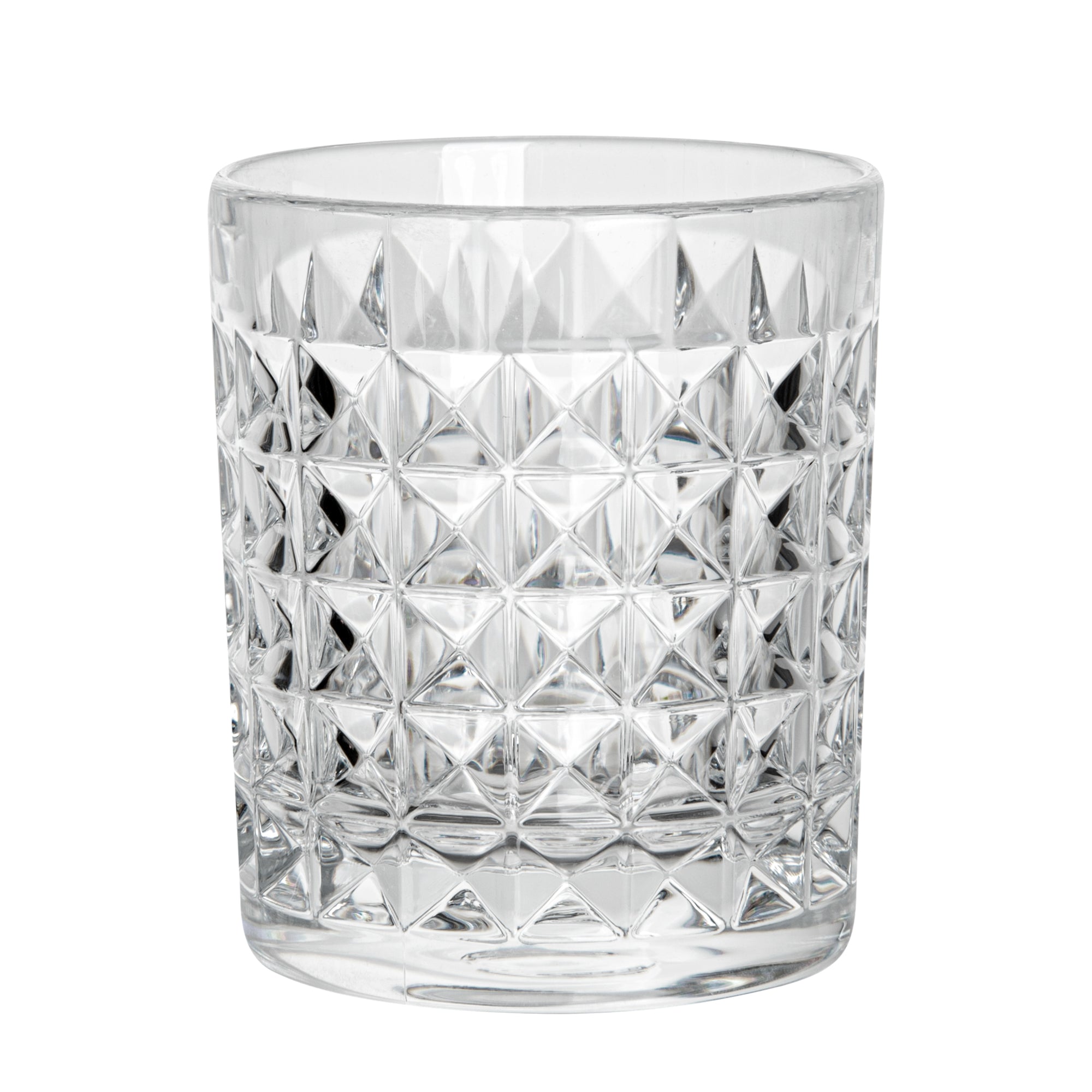 Bev Tek 9 oz Polycarbonate Old Fashioned Glass - Cut Crystal Design - 3 1/4" x 3 1/4" x 3 3/4" - 48 count box