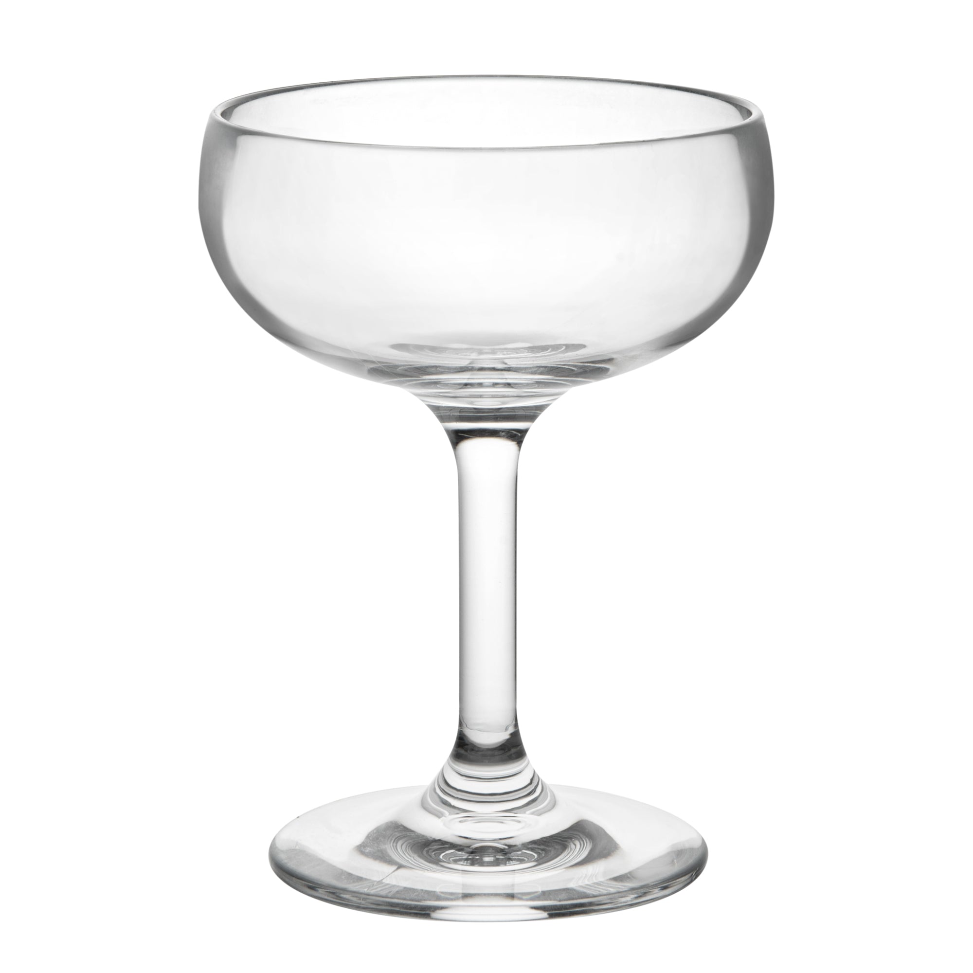 Bev Tek 7 oz Polycarbonate Champagne Coupe Glass - 3 3/4" x 3 3/4" x 5" - 48 count box