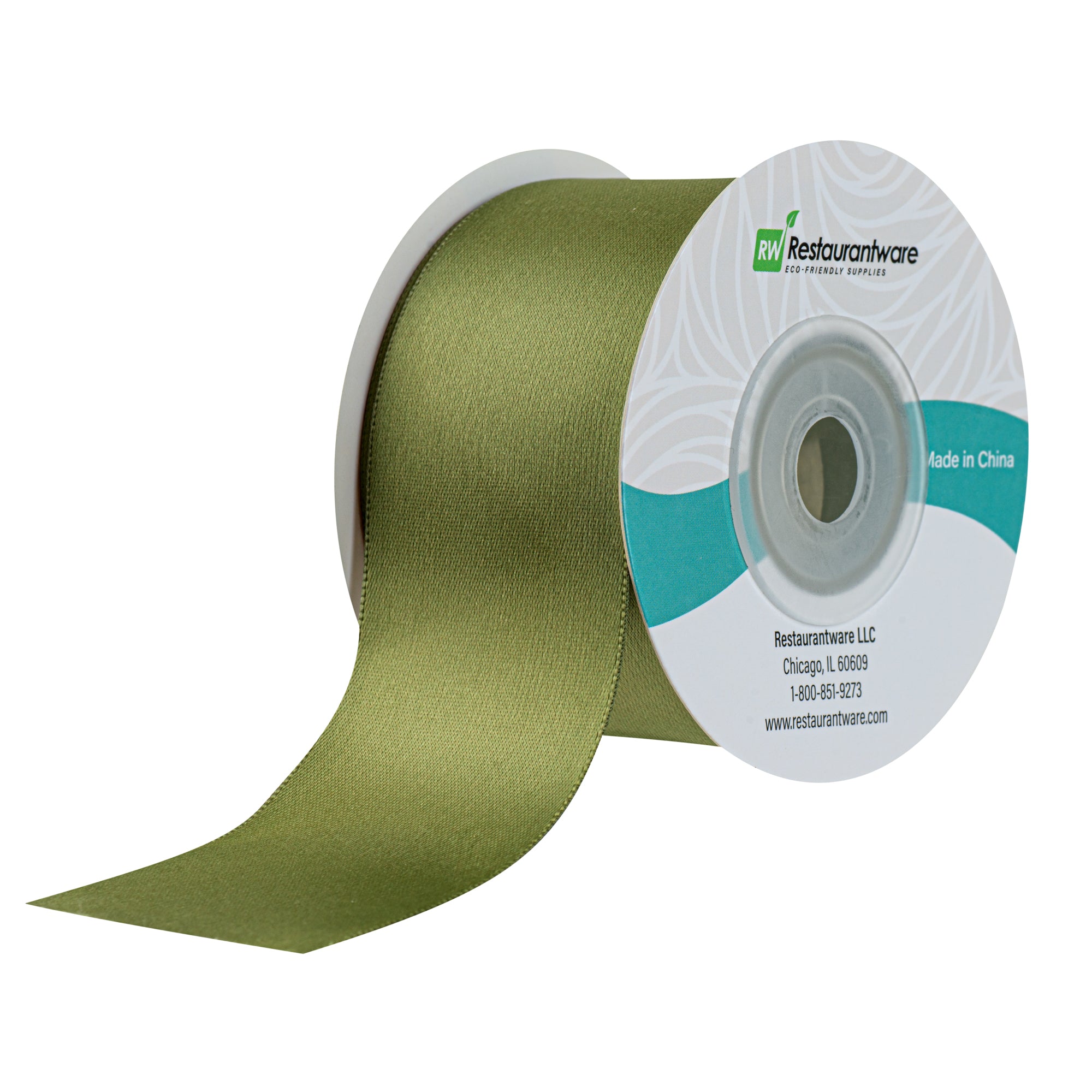 Gift Tek Spring Moss Green Polyester Satin Ribbon - Single Face - 1 1/2" x 10 yds - 10 count box