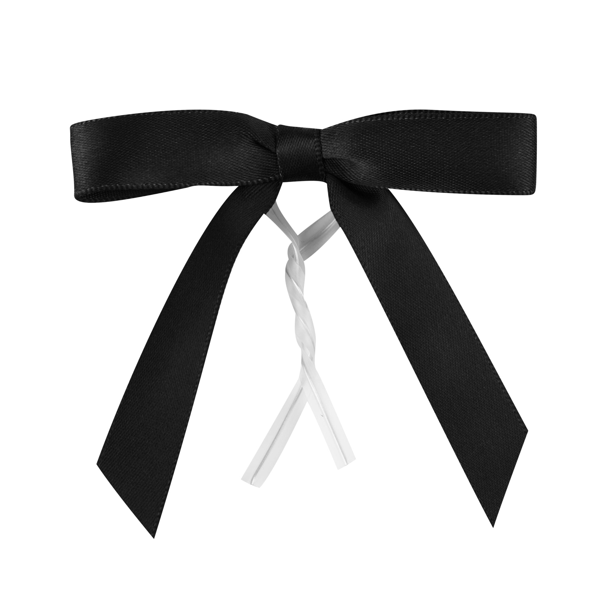 Gift Tek Black Polyester Satin Twist Tie Bow - Pre-Tied - 3" x 2 1/2" - 4000 count box