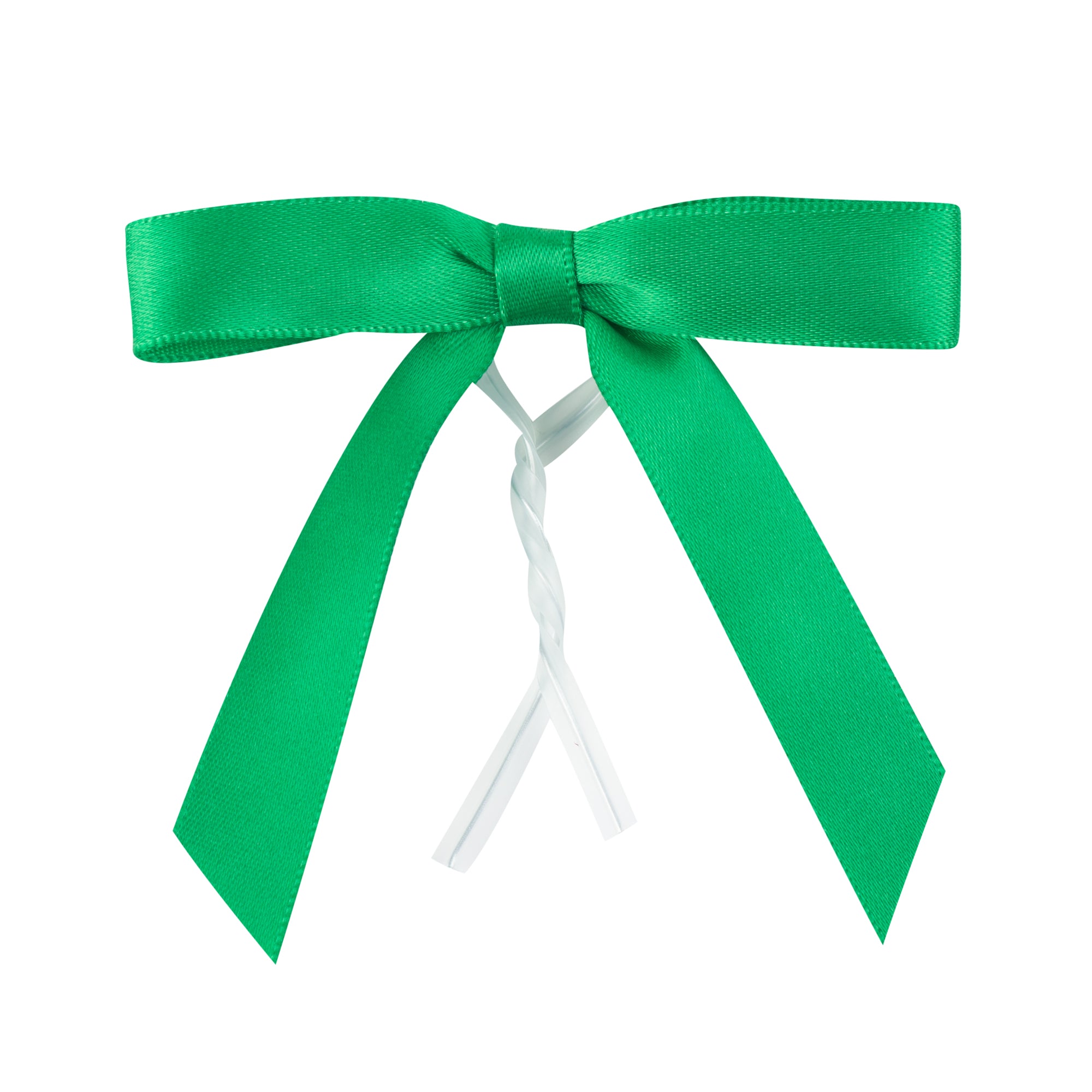 Gift Tek Emerald Green Polyester Satin Twist Tie Bow - Pre-Tied - 3" x 2 1/2" - 4000 count box