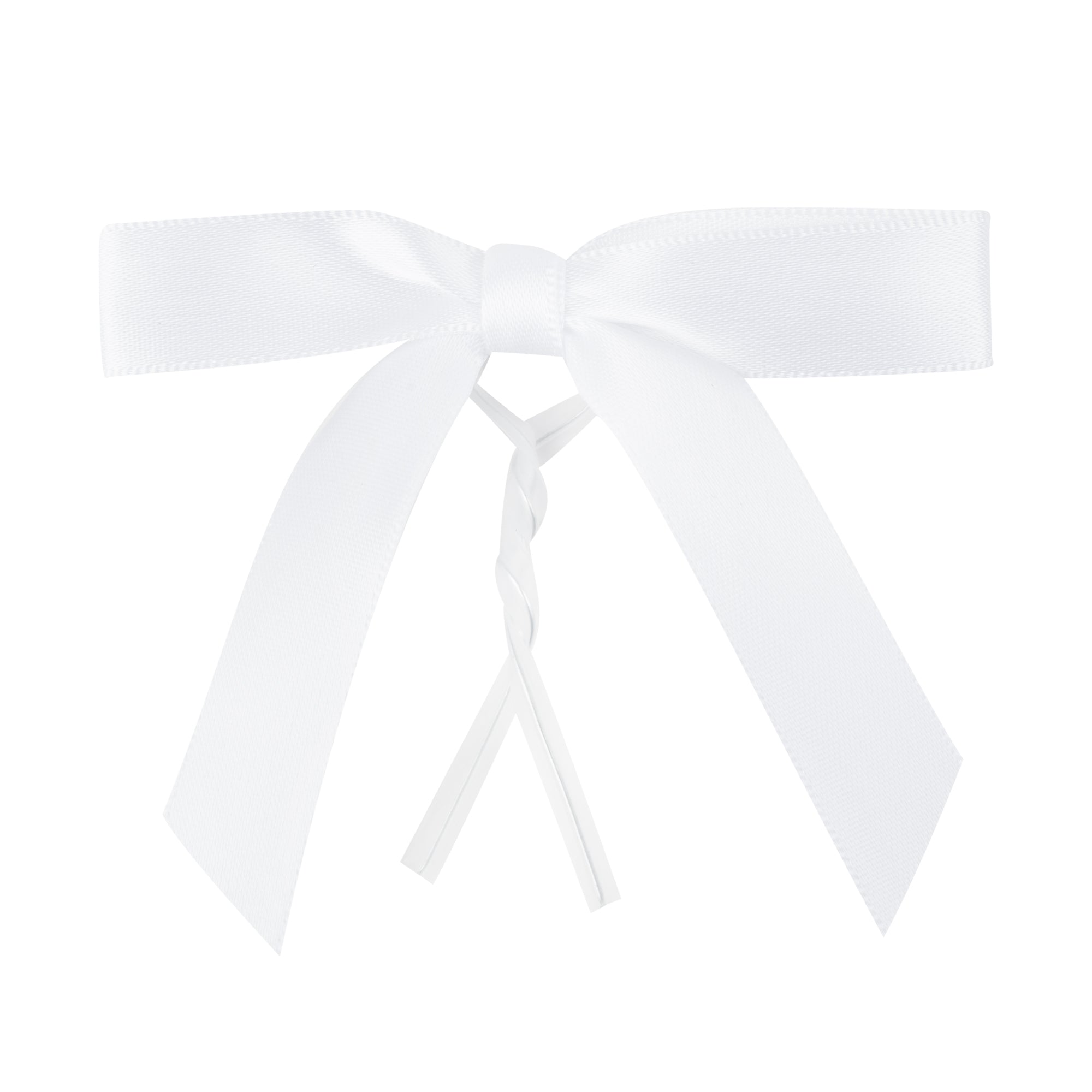 Gift Tek White Polyester Satin Twist Tie Bow - Pre-Tied - 3" x 2 1/2" - 4000 count box