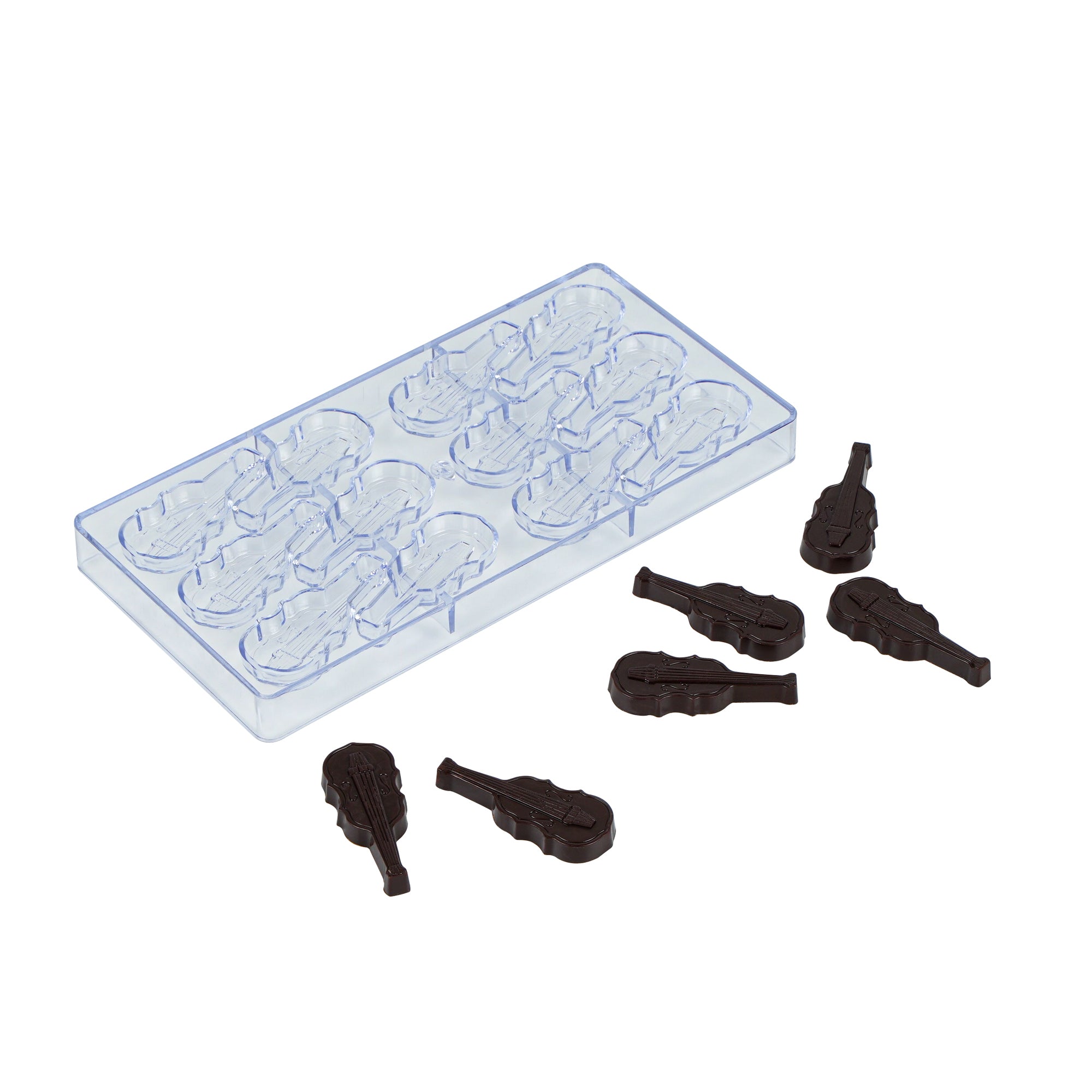 Pastry Tek Polycarbonate Violin Candy / Chocolate Mold - 12-Compartment - 10 count box