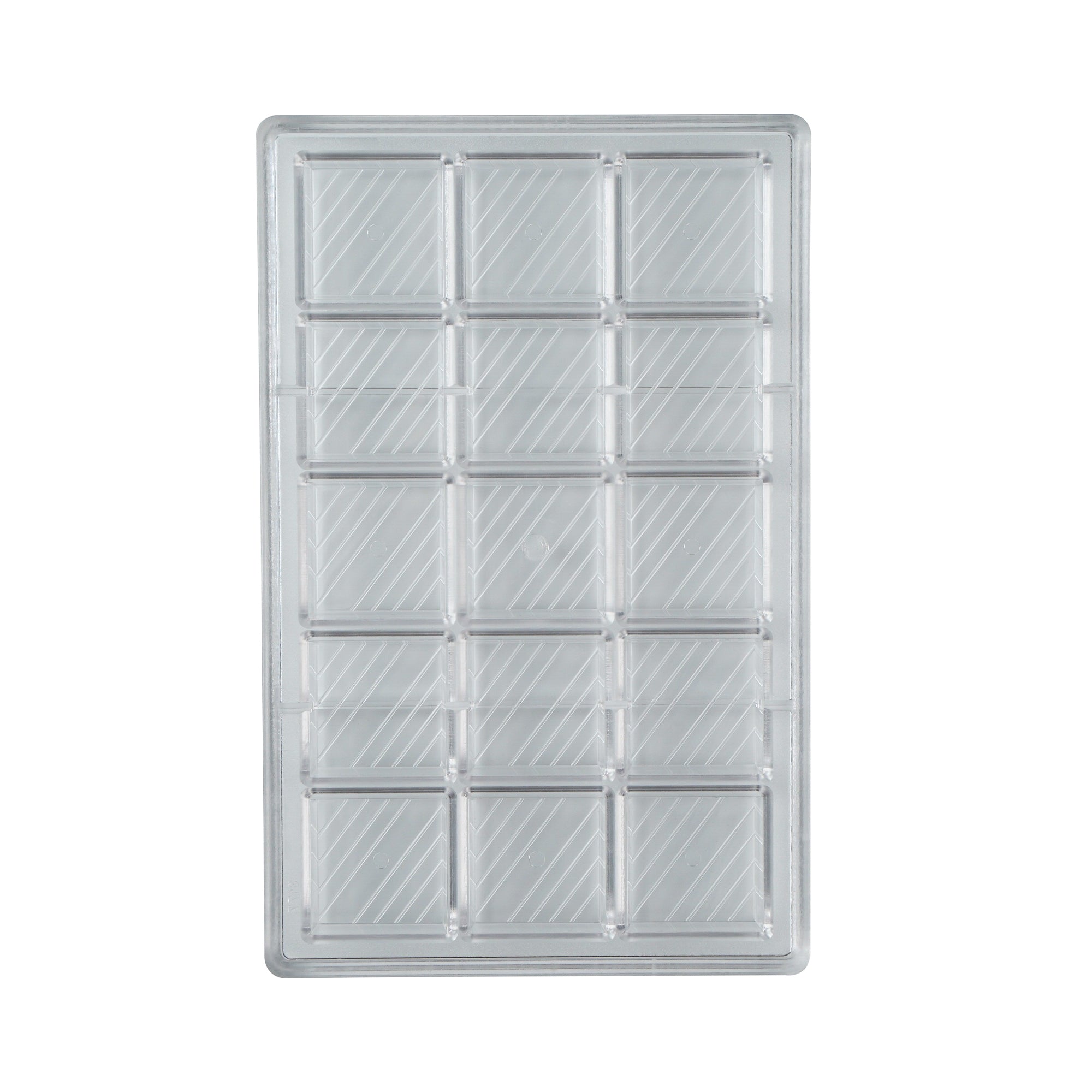 Pastry Tek Polycarbonate Square with Lines Candy / Chocolate Mold - 15-Compartment - 10 count box