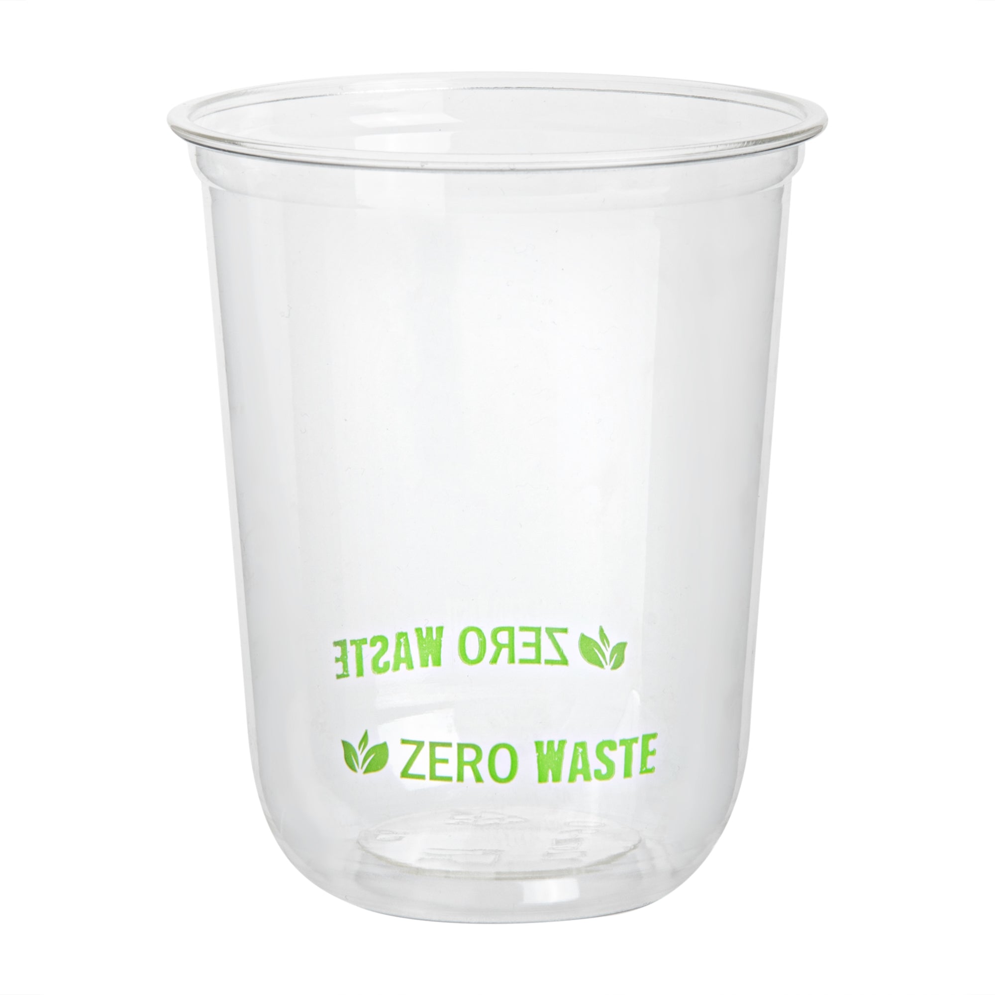 Zero Waste 12 oz U-Shape Clear PLA Plastic Drinking Cup - Compostable, Rounded Bottom - 3 1/2" x 3 1/2" x 4 1/4" - 1000 count box