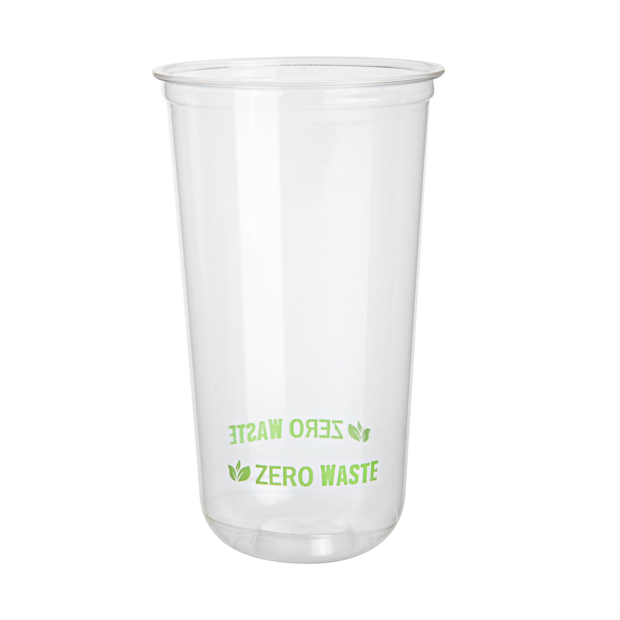 Zero Waste 24 oz U-Shape Clear PLA Plastic Drinking Cup - Compostable, Rounded Bottom - 3 1/2" x 3 1/2" x 6" - 1000 count box