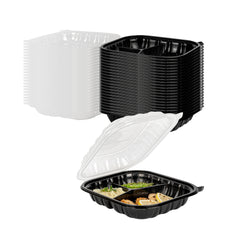 Thermo Tek 54 oz Black Plastic Clamshell Container - 3 Compartments, Microwavable - 10 1/4