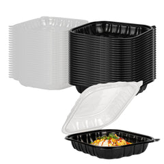 Thermo Tek 54 oz Black Plastic Clamshell Container - Microwavable - 10 1/4