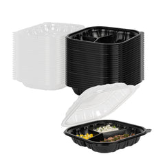 Thermo Tek 40 oz Black Plastic Clamshell Container - 3 Compartments, Microwavable - 9