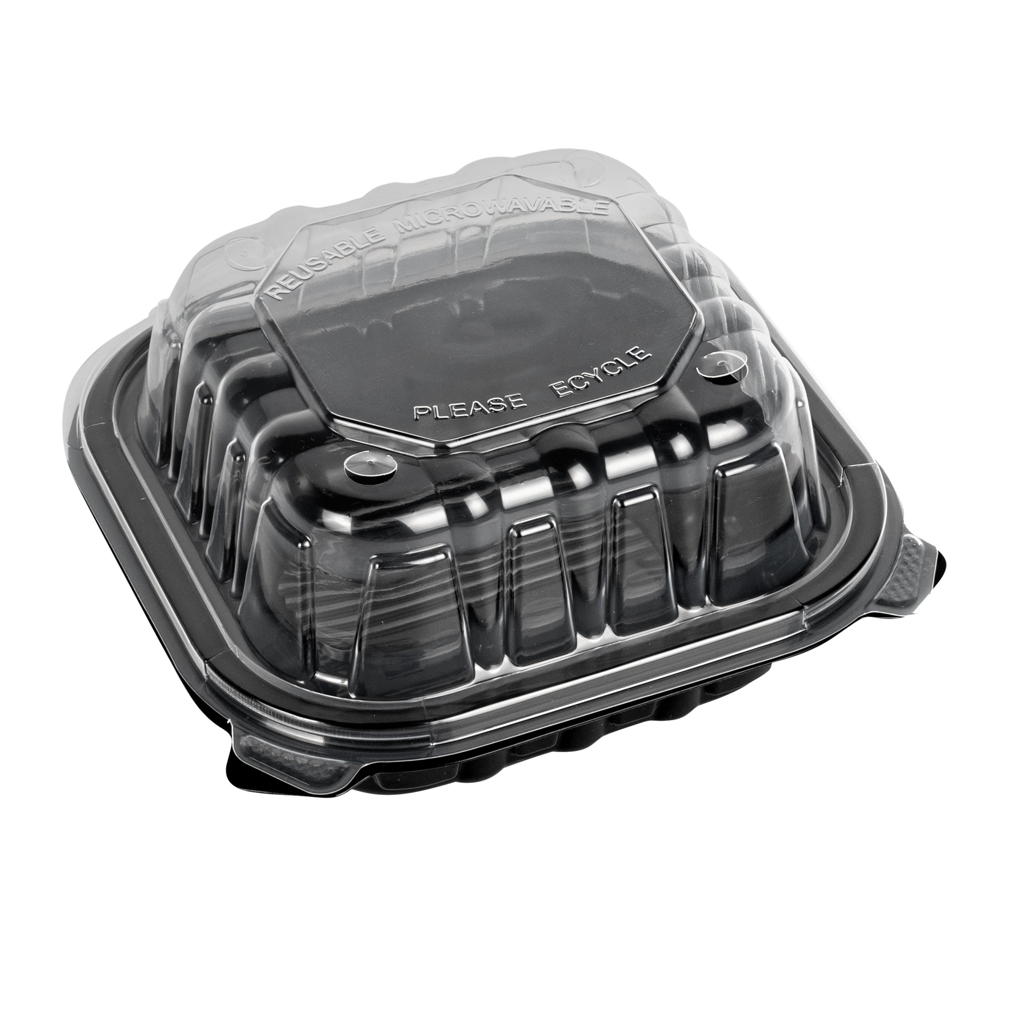 Thermo Tek 16 oz Black Plastic Clamshell Container - Microwavable - 6" x 6" x 3" - 100 count box