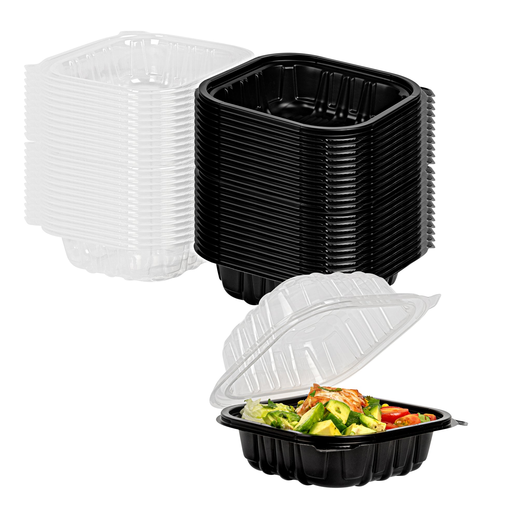 Thermo Tek 16 oz Black Plastic Clamshell Container - Microwavable - 6" x 6" x 3" - 100 count box