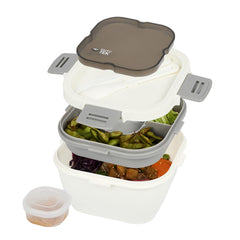 Bento Tek 58 oz White and Gray Lunch Box - BPA-Free, Microwave-Safe, with Fork and Knife - 7 1/4