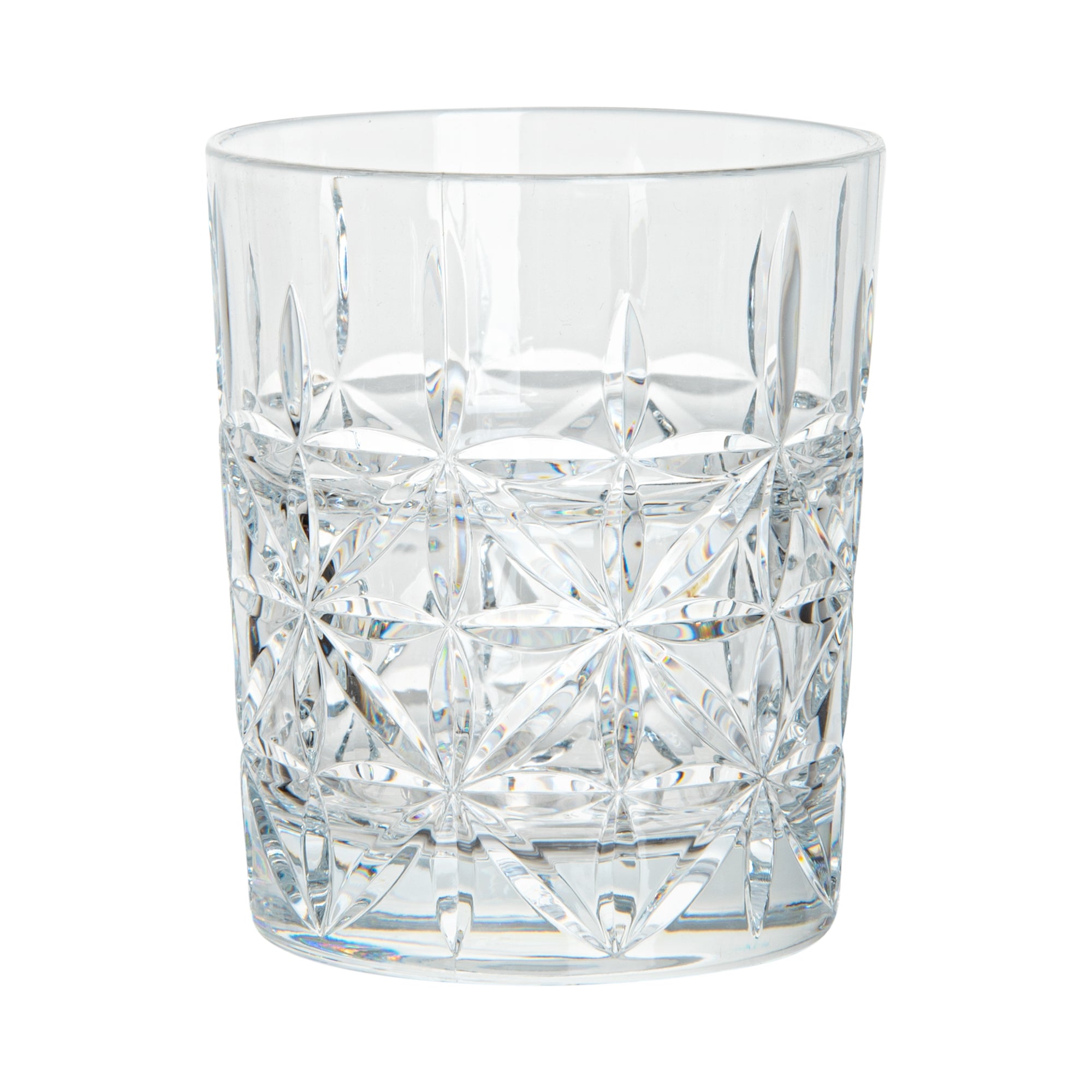 Bev Tek 10 oz Polycarbonate Old Fashioned Glass - Cut Crystal Design - 3 1/4" x 3 1/4" x 3 3/4" - 48 count box