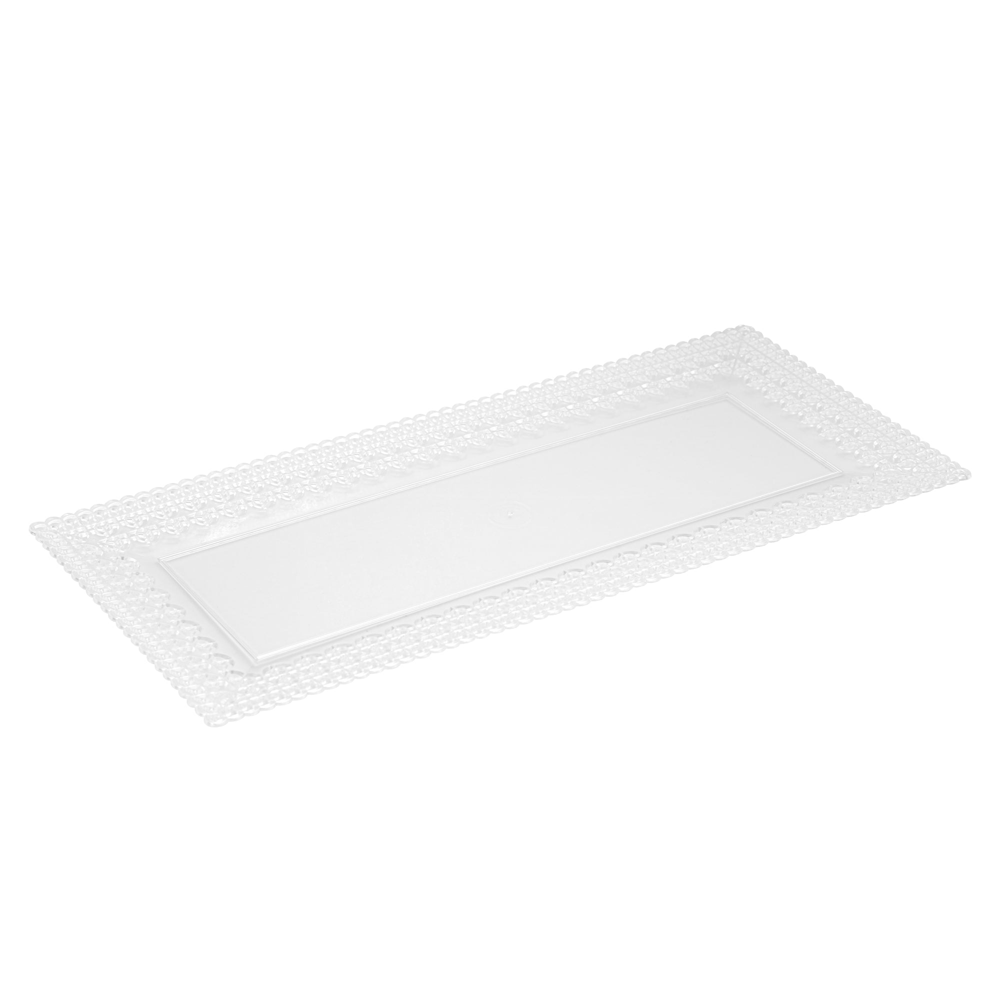 Maxi Serve Rectangle Clear Plastic Plate - with Lace Rim - 14 1/4" x 6 1/4" - 100 count box