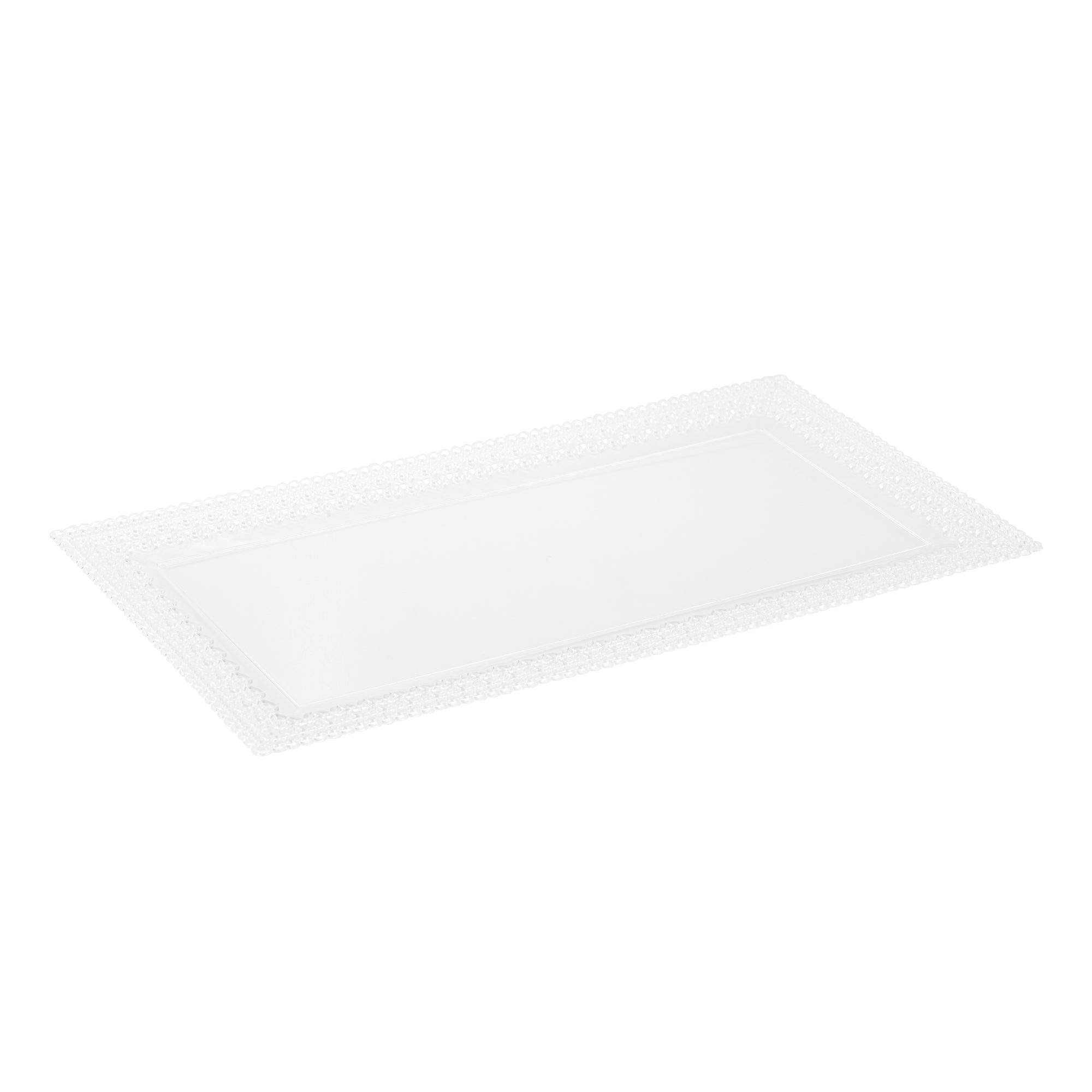 Maxi Serve Rectangle Clear Plastic Plate - with Lace Rim - 17" x 9" - 100 count box