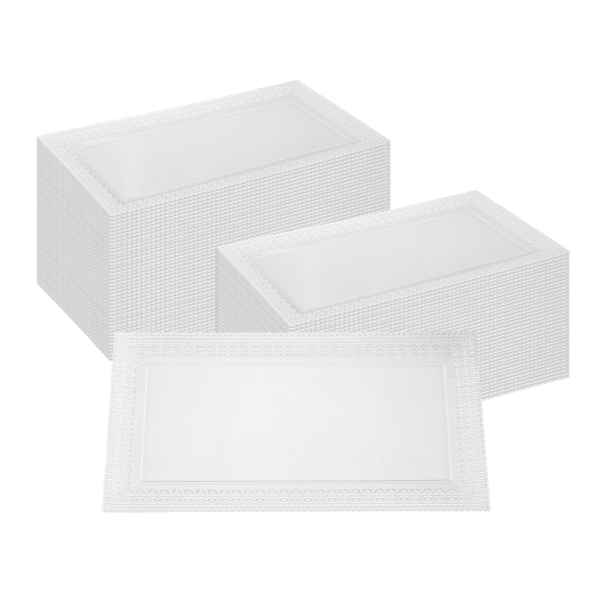 Maxi Serve Rectangle Clear Plastic Plate - with Lace Rim - 17" x 9" - 100 count box