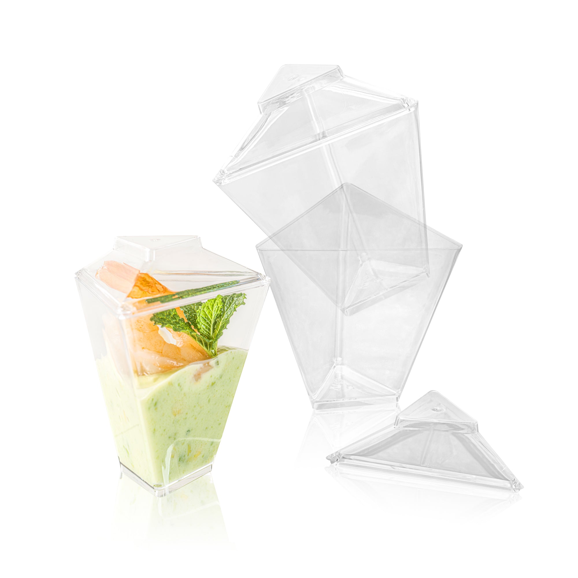 Mini Serve 2 oz Clear Plastic Torcente Cup - 3" x 2 1/2" x 3 1/2" - 100 count box