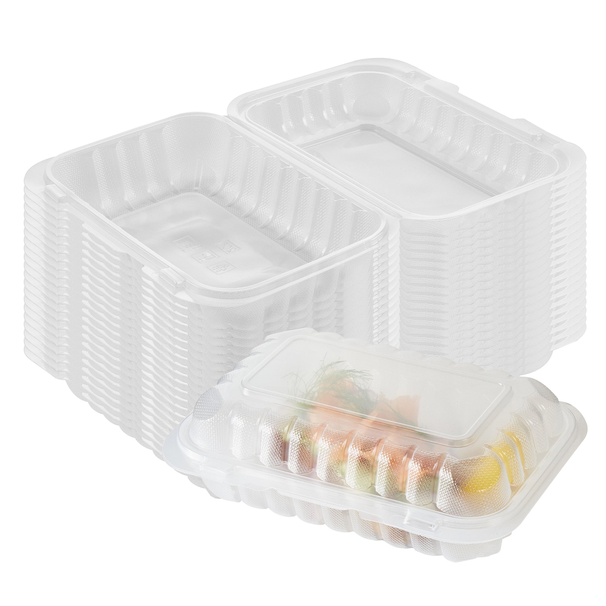 RW Base 29 oz Rectangle Clear Plastic Clamshell Container - Anti-Fog, Microwavable - 9" x 6" x 2 3/4" - 100 count box