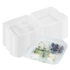 RW Base 30 oz Square Clear Plastic Clamshell Container - 3 Compartments, Microwavable - 7 1/2