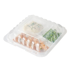 RW Base 34 oz Square Clear Plastic Clamshell Container - 3 Compartments, Microwavable - 8