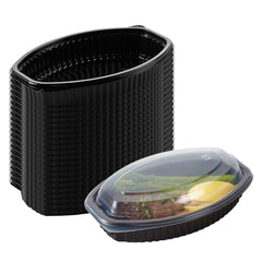 RW Base 16 oz Oval Black Plastic Food Container - with Clear Lid, Microwavable - 8