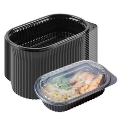 RW Base 32 oz Oval Black Plastic Food Container - with Clear Dome Lid, Microwavable - 9 1/4