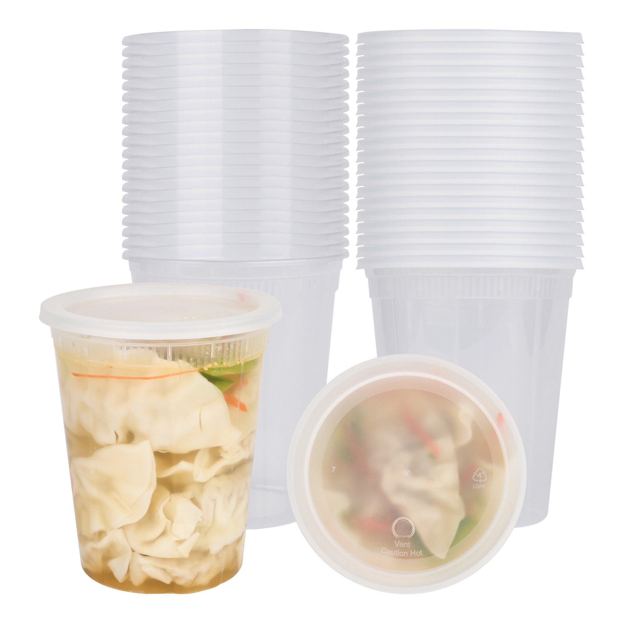 Asporto 40 oz Round Clear Plastic Soup Container - with Lid, Microwavable - 5" x 5" x 6" - 100 count box