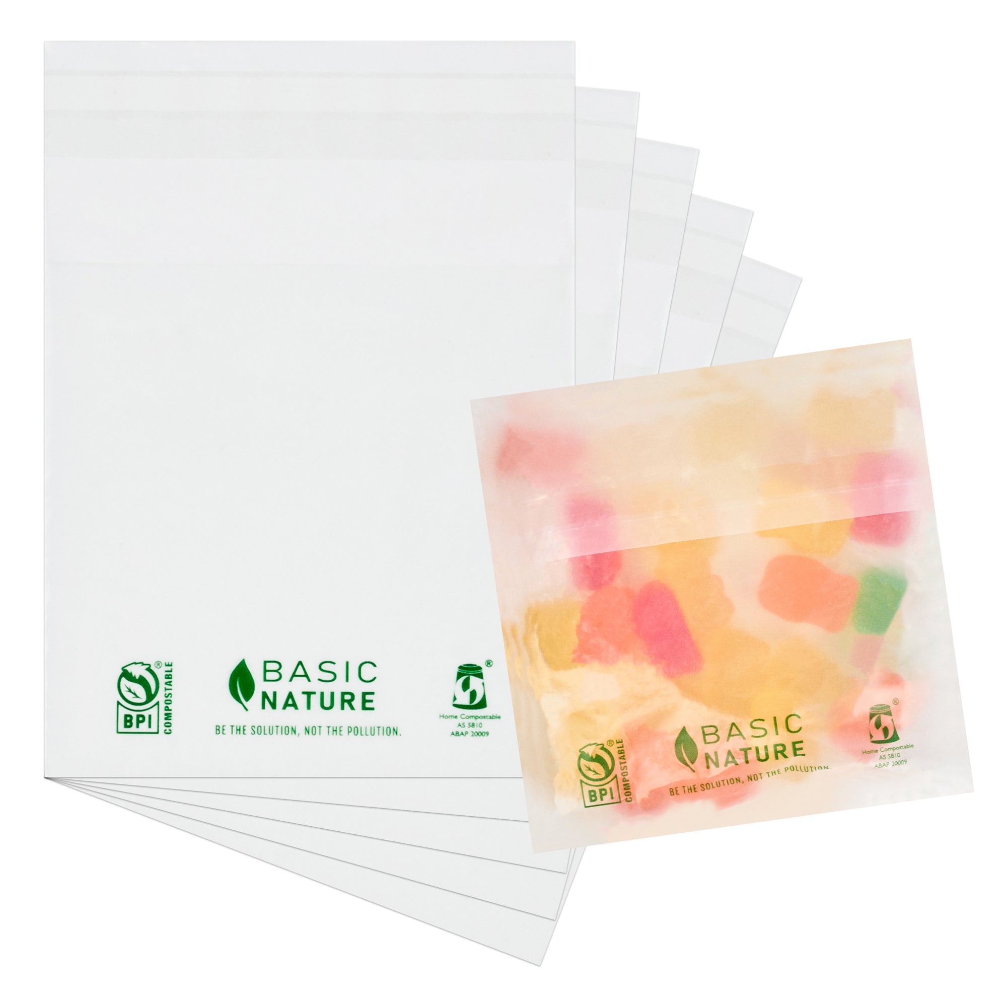 Basic Nature Translucent PLA Plastic / PBAT Lip and Tape Bag - Self-Sealing, Compostable - 4" x 4" - 100 count box