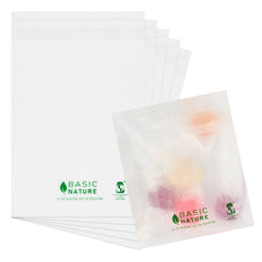 Basic Nature Translucent PLA Plastic / PBAT Lip and Tape Bag - Self-Sealing, Compostable - 4 3/4