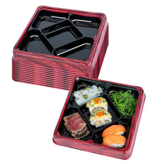 Bento Tek 19 oz Square Red and Black Plastic Bento Box - 5 Compartments - 8 1/2