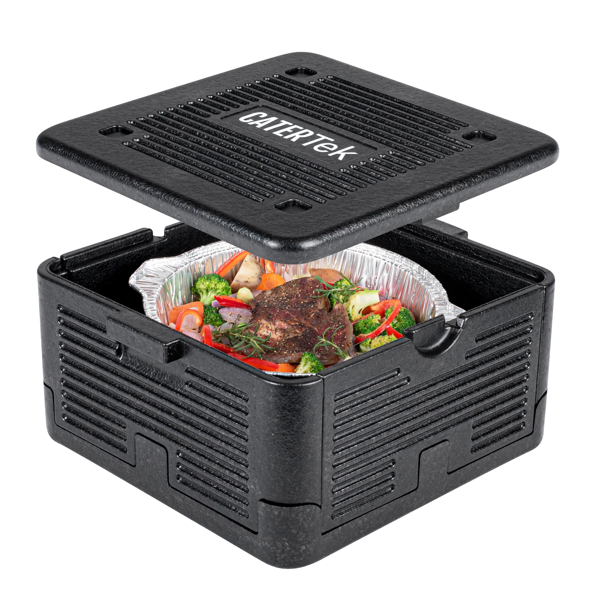 Cater Tek Black EPP Food Pan Carrier - Insulated, Top Loading, Collapsible - 15" x 15" x 8 3/4" - 1 count box